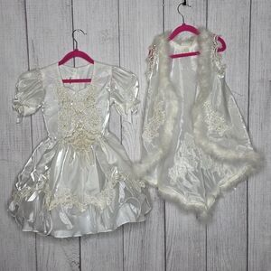 Vintage Tip Top Kids White Beaded Dress & Cape Set Size 4 Flower Girl
